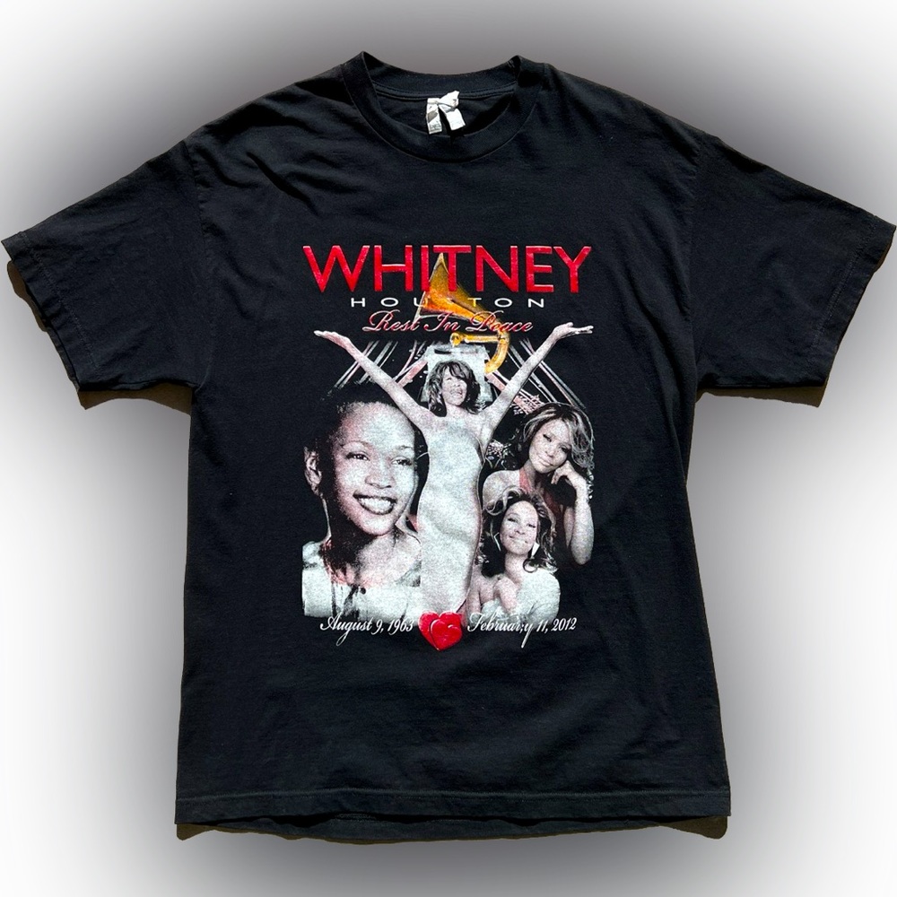 Mens Whitney Houston rip rest in peace memorial tee shirt aop allover print vtg
